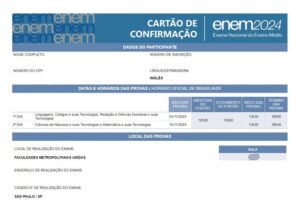 Leia mais sobre o artigo Enem 2024: cartão de confirmação com local de prova é divulgado; veja como consultar