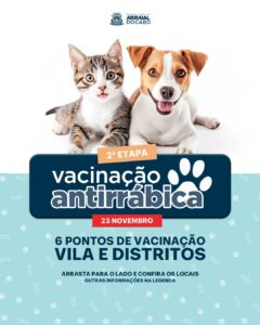 Leia mais sobre o artigo Distritos e Vila Industrial terão Campanha de Vacinação Antirrábica no dia 23 de novembro