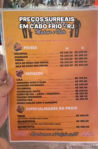 Leia mais sobre o artigo Cobrança abusiva e extorsão na Praia do Forte em Cabo Frio. Petisco mais barato 189,00