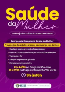 Leia mais sobre o artigo Campanha “Saúde da Mulher” segue nos dias 26 e 27 de junho na Praça do Campinho, em Vila Verde