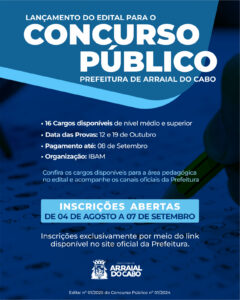 Leia mais sobre o artigo Concurso Público em Arraial do Cabo: Prefeitura lança edital com vagas na área pedagógica