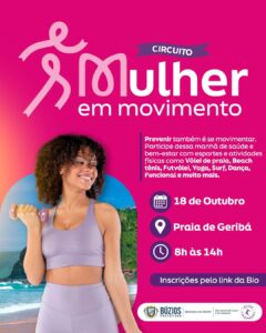 Leia mais sobre o artigo Evento “Circuito Mulher em Movimento” agita a Praia de Geribá com esportes e bem-estar  no Outubro Rosa