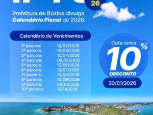 Leia mais sobre o artigo Prefeitura de Búzios divulga Calendário Fiscal para IPTU, TRSD e CIP de 2026