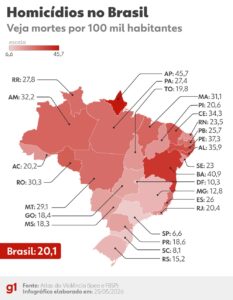Leia mais sobre o artigo Veja MAPA com os estados mais e menos violentos do Brasil, segundo o Atlas da Violência