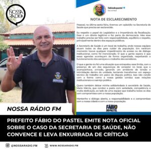 Leia mais sobre o artigo Prefeito Fábio do Pastel emite nota oficial sobre o caso da Secretaria de Saúde, não convence e leva enxurrada de críticas