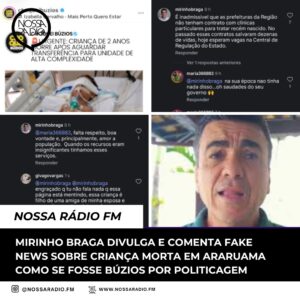 Leia mais sobre o artigo Mirinho Braga divulga e comenta Fake News sobre criança morta em Araruama como se fosse Búzios por politicagem
