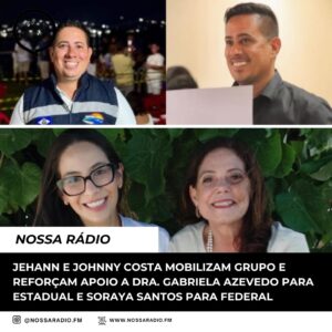 Leia mais sobre o artigo Jehann e Johnny Costa mobilizam Grupo e reforçam apoio a Dra. Gabriela Azevedo para Estadual e Soraya Santos para Federal