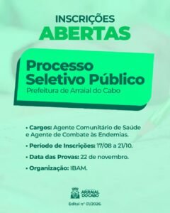 Leia mais sobre o artigo Prefeitura de Arraial do Cabo abre inscrições para Processo Seletivo Público na área da Saúde