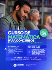 Leia mais sobre o artigo Prefeitura de Saquarema abre inscrições para curso gratuito de Matemática preparatório para concursos da PM e do Corpo de Bombeiros
